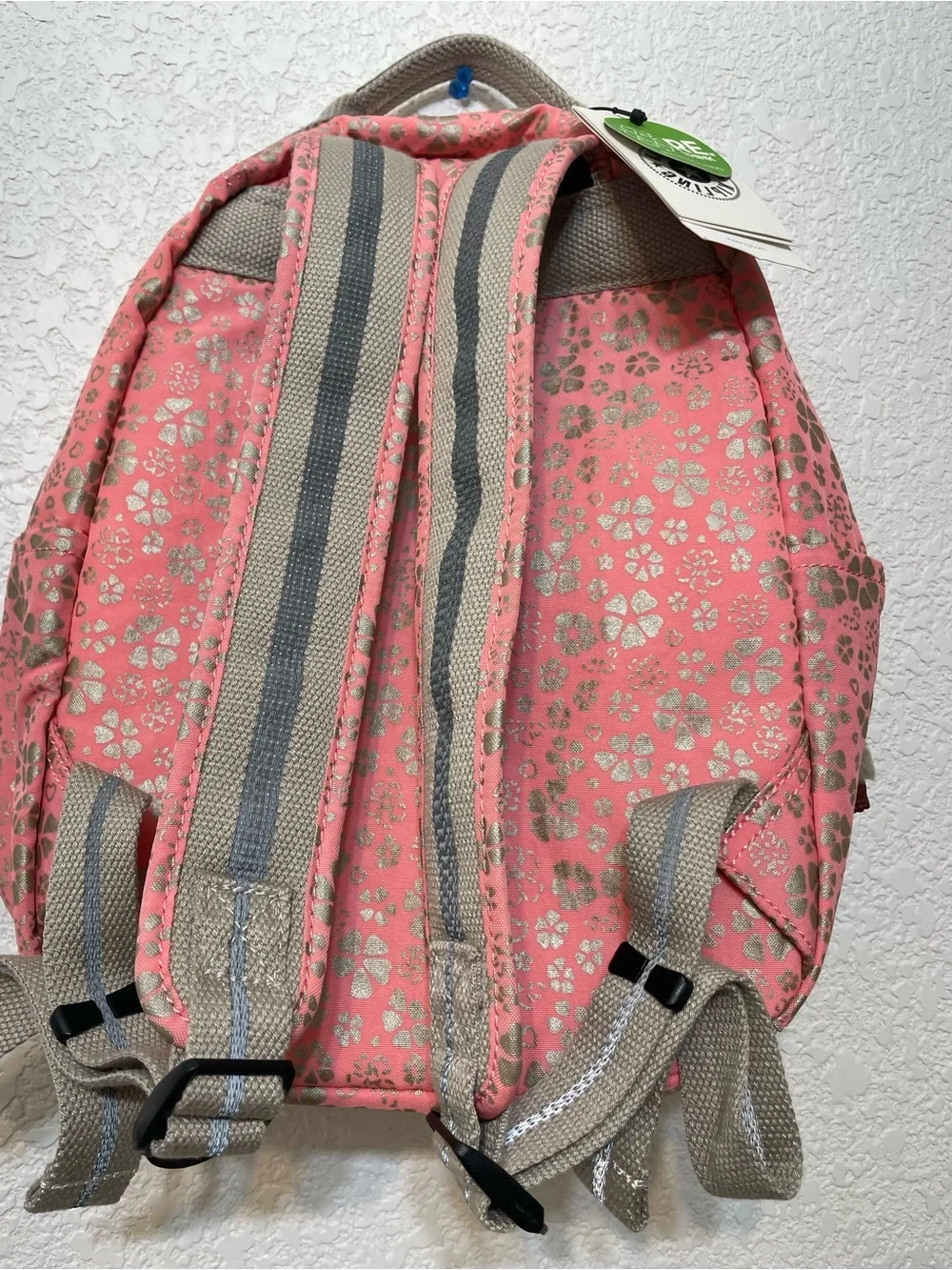 Kipling Pink Backpack with Gold Floral Print